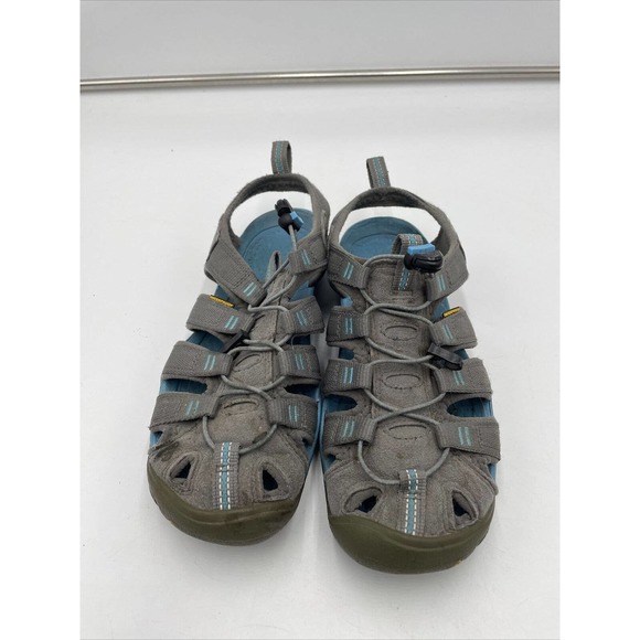 Keen Womens Sandals Size 8 Grey Blue Canvas Toggle Waterproof Hiking Fisherman - Picture 2 of 7